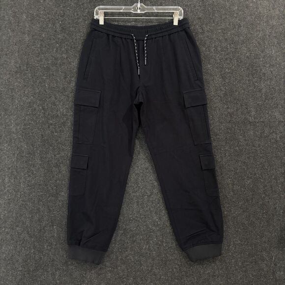 Armani Exchange Cargo Pants Mens 32 Black Jogger Drawstring Stretch Pockets - Picture 1 of 13